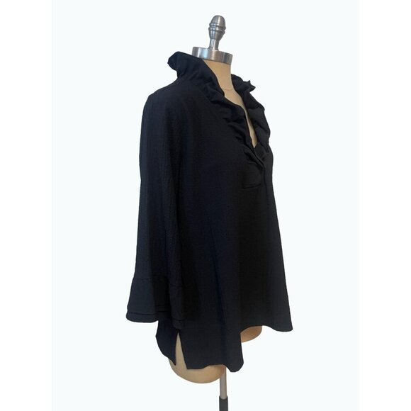 Soft Surroundings Black Constance Ruffle Blouse Top 2BV51 Size Medium - Picture 3 of 5